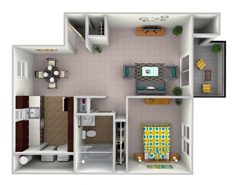 Floor plan for 1 bed, 1 bath, 750 sqft